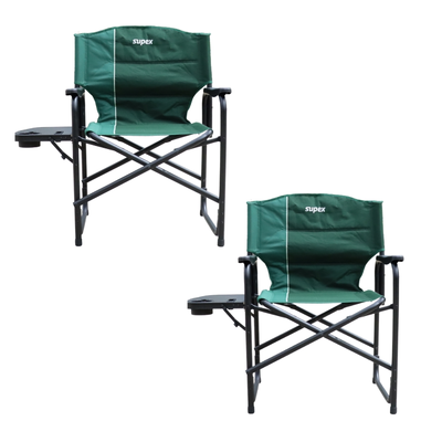 Supex Aluminium Camping Chair with Side Table & Cup Holder (Set of 2x)
