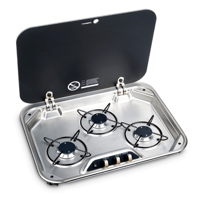 Dometic 3 Burner Stainless Steel Cooktop with Glass Lid