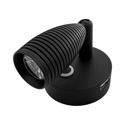 Black 12V LED Reading Light with USB Outlet 