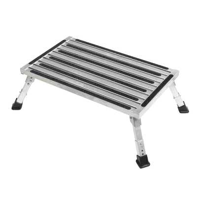 Extra large platform single folding step with adjustable height legs