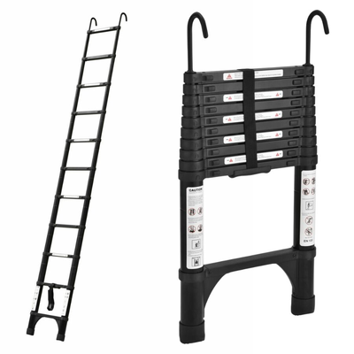 Black 3.8m Portable telescopic ladder with Hooks and carry bag