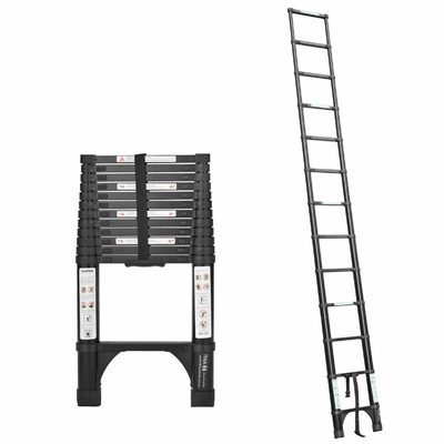 Black 3.8m Portable Telescopic Ladder with Carry Bag